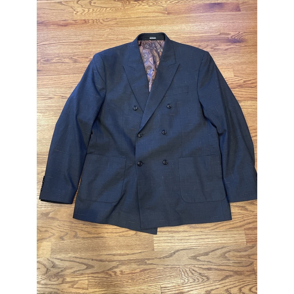 Murano Men's Slim Fit Double Breasted Blazer Window Plaid Paisley Lined Size XL